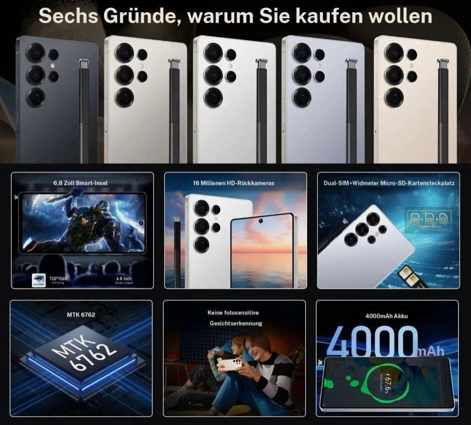 FUFFI 6,8 Zoll Smartphone, 4GNetzwerk Unlocked Phone mit Stift, Android 12.0