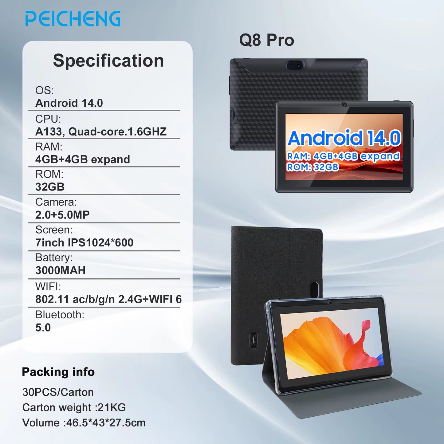 PEICHENG|Tablet mit Android, 7-Zoll-IPS-UHD RAM, 32 GB Speicher, Wi-Fi gaming